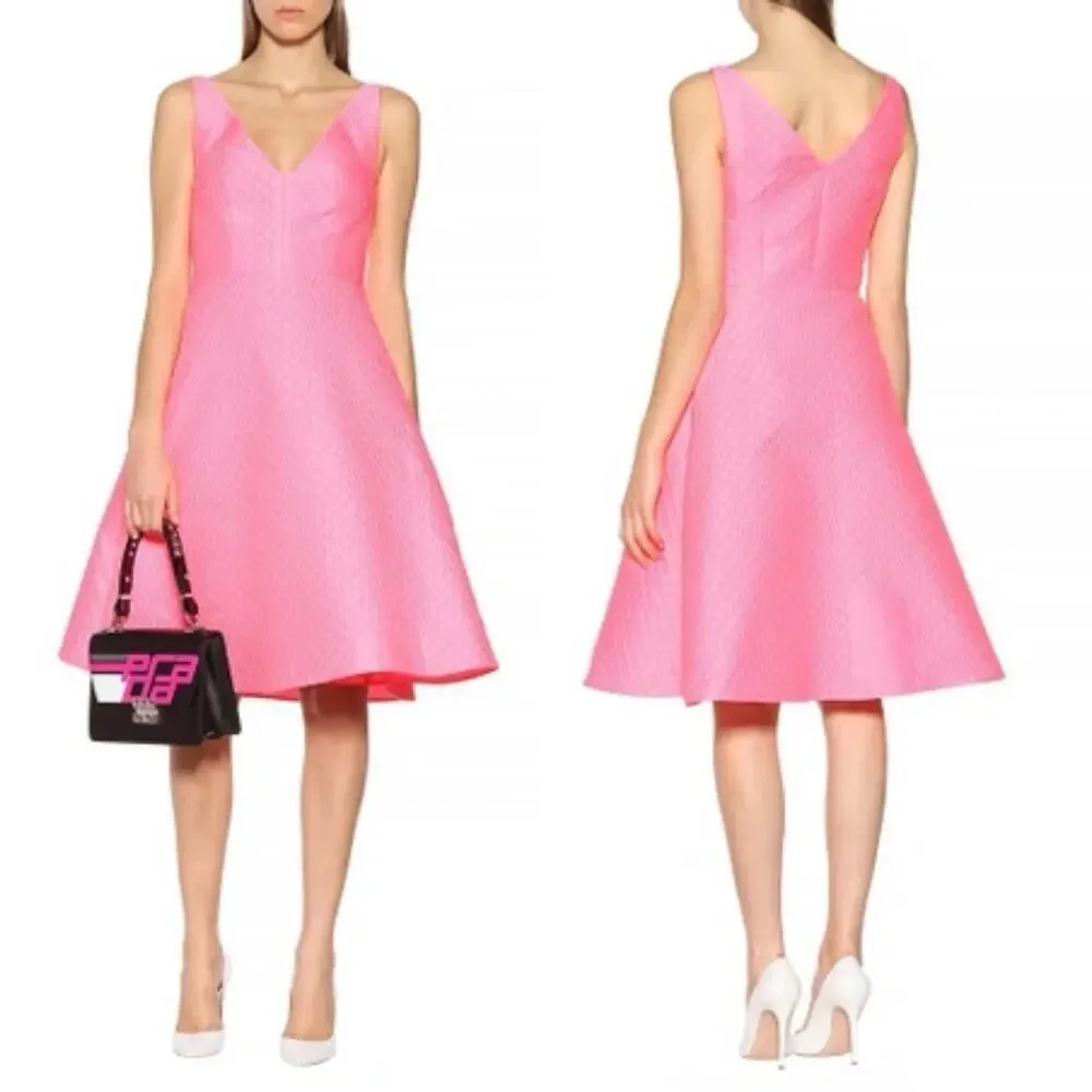 PRADA V-Neck Sleeveless A-Line Textured Dress in Neon Pink - Picture 1 of 7